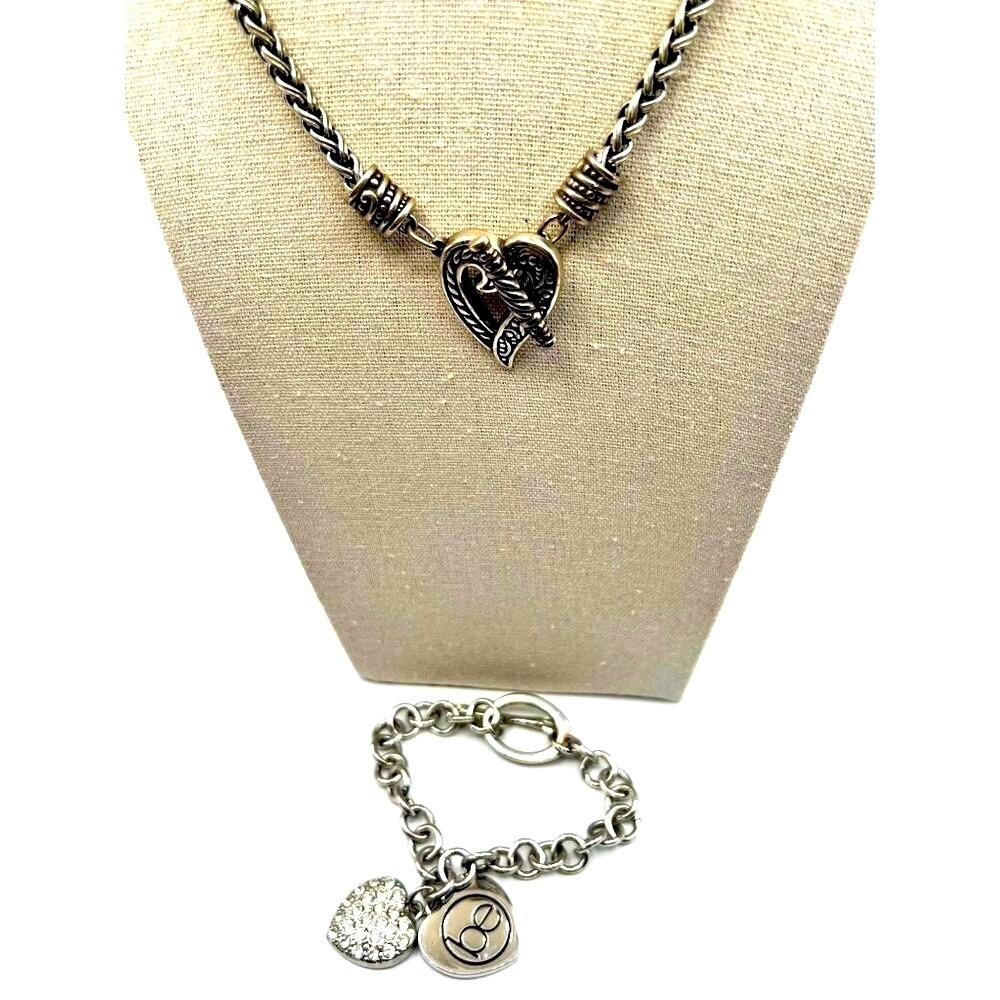 Vintage-Inspired Heart Charm Necklace & Bracelet Set